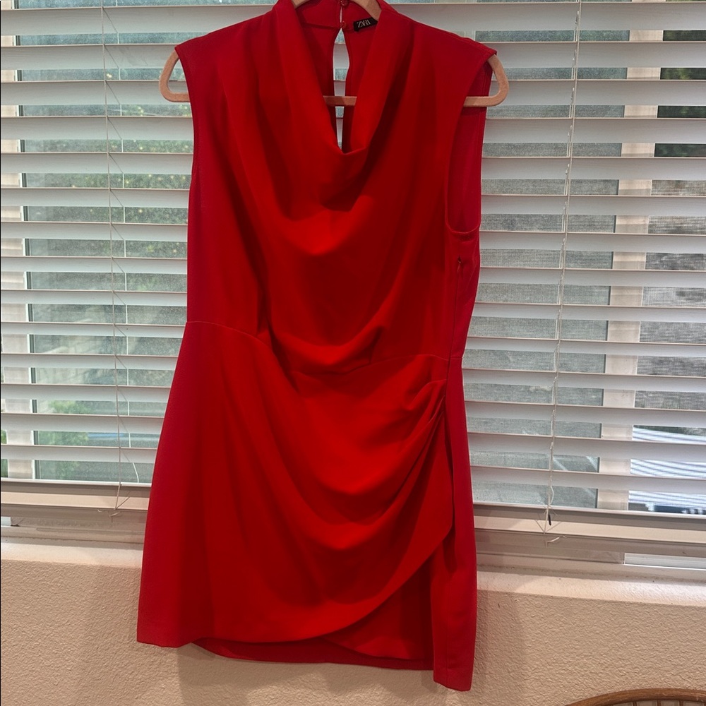 ZARA Elegant Red Draped Dress